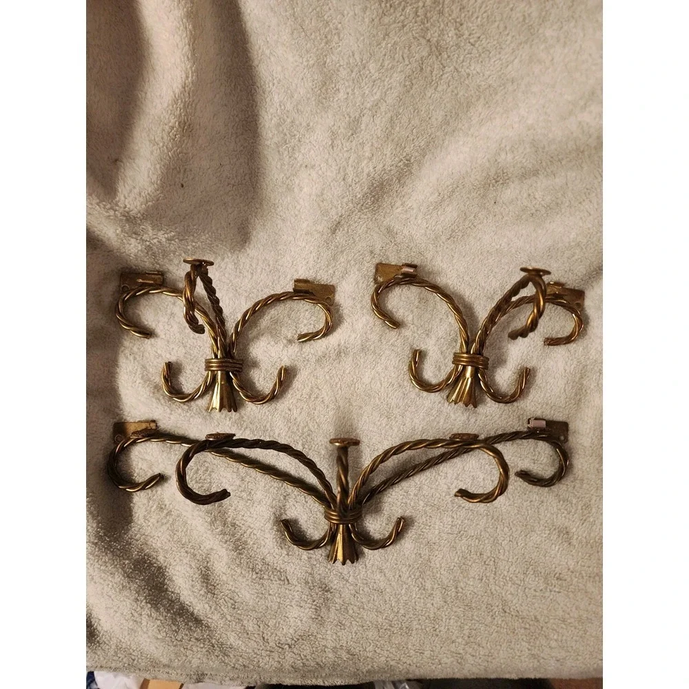 Set Of‎ 3 RARE Vintage Gold Twisted Metal Vanity Wall Shelves, Hollywood Regency
